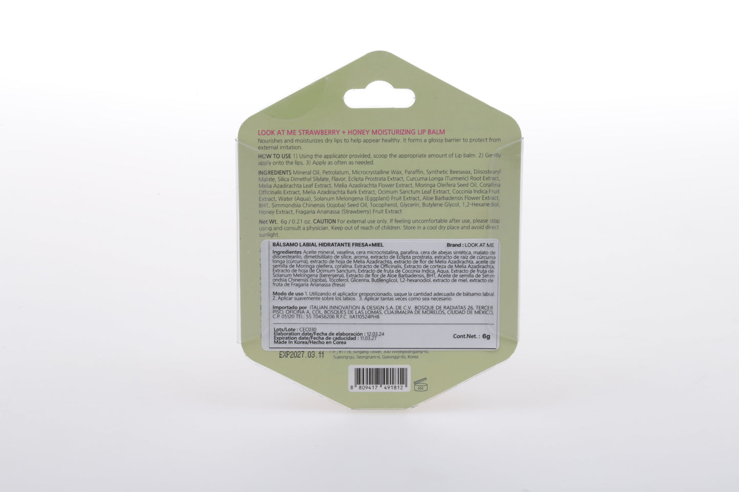 Balsamo de labios de fresa y miel de Look at me